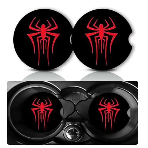 2Pack Spider Car Cup Holder Coasters,Cars Coasters for Cup Holders,2.75" Universal Anti Slip Rubber Mat with Finger Slot,Spider Car Accessories Interior Decor,Spiders Gifts for Women,Men - color: Spider