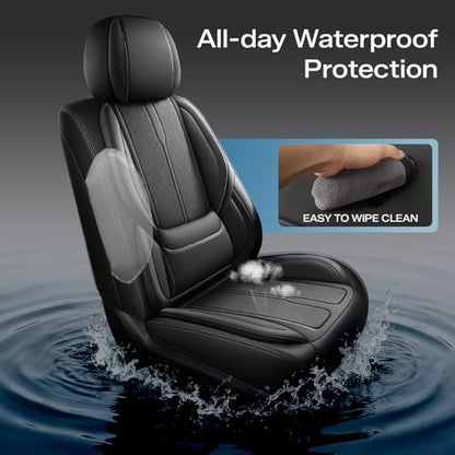 Seat Covers Custom Fit for Chevy Silverado GMC Sierra 2007-2026 1500/2500/3500 HD Crew Cab Pickup Truck Seat Cover Protector Cushion with Faux Leather Waterproof (Front Seat-Black)