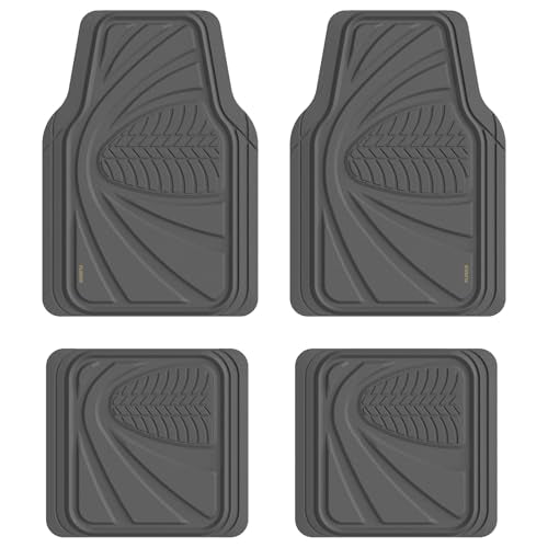 FLORICH Car Floor Mats, Waterproof Universal Heavy-Duty 4 Pieces Rubber Floor Mats for Cars, Full Set Car Mats with Anti-Slip Backing Fit for Most SUV, Vans,Trucks, Sedan(Grey) - color: Grey