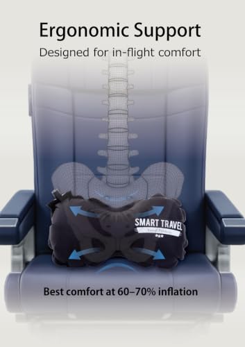 SmartTravel Travel Products Inflatable Travel Lumbar Pillow for Airplane Seat – Adjustable Lower Back Support Cushion for Long Flights