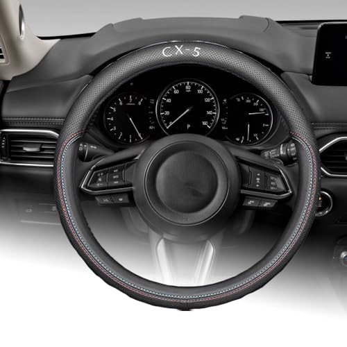 Custom Interior Accessories for Mazda CX-5 CX5 2017-2020 2021 2022 2023 2024 2025 2026 Steering Wheel Covers Leather Sporty Racing Faux Comfortable Handle 1Pcs/Set(Red stitching+Blue stitching) - color: Red stitching+Blue stitching, size: CX-5 2017-2026