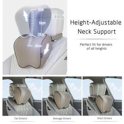 Crofy 2 Pack Car Neck Pillow, Softness Car Headrest Pillow for Driving with Adjustable Strap, 100% Memory Foam and Breathable Removable Cover, Comfortable Ergonomic Design, Gray & Brown - color: Gray & Brown