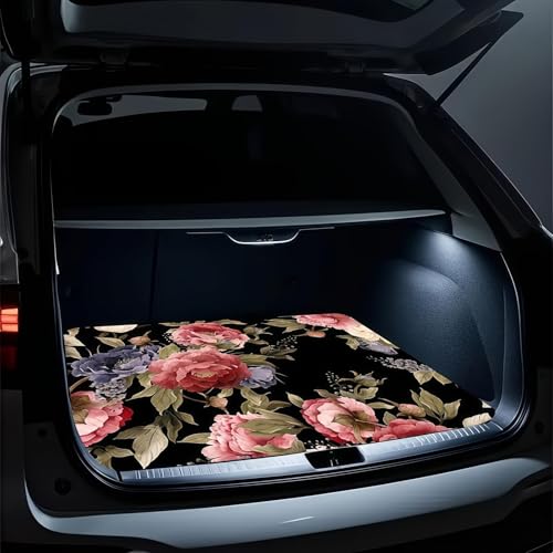 Universal Car Trunk Mat 29" x 39", Pink Retro Peony All Weather Trunk Protection Cargo Liner, Durable Cargo Mat Rear Trunk Liner, Stylish Vehicle Interior Accessories Suitable for Most Car Models - color: Pink Retro Peony