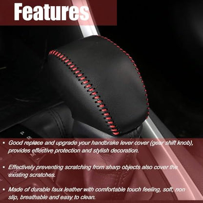 Leather Gear Shift Knob Cover Compatible with RAV4 2019-2025 Highlander 2020-2024 Car Protect Accessories (Red) - color: Red