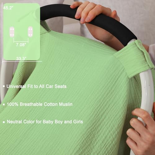 100% Muslin Cotton Car Seat Cover Baby, Carseat Canopy Cover, Universal Fit Stroller Covers for Boys and Girls (City Green) - color: city green