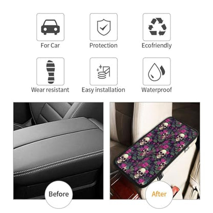 Universal Car Center Console Cushion Pad, Purple Flower Skull Soft Waterproof Car Center Console Cover Auto Armrest Seat Box Cover Protector for Most Vehicle SUV Truck Car - color: Purple Flower Skull