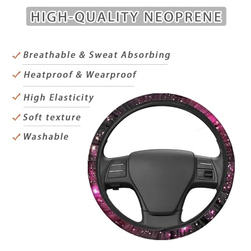 AFPANQZ Anti-Slip Steering Wheel Cover for Women Universal Fit 14 to 15 inch, Car SUV Sedans Accessories Neoprene Steering Wheel Protection Sweat Absorption Nebula Galaxy Pink Blue - color: Galaxy pink