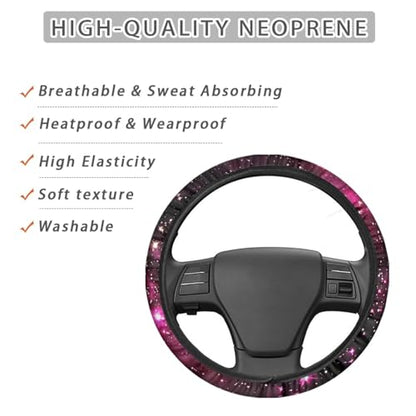 AFPANQZ Anti-Slip Steering Wheel Cover for Women Universal Fit 14 to 15 inch, Car SUV Sedans Accessories Neoprene Steering Wheel Protection Sweat Absorption Nebula Galaxy Pink Blue - color: Galaxy pink
