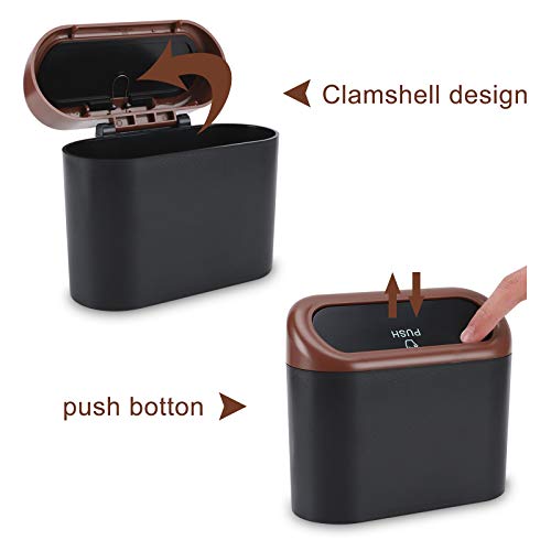 Accmor Car Trash Can with Lid, Leakproof Vehicle Trash Bin Auto Dustbin Organizer, Waterproof Mini Garbage Bin Trash Container with Garbage Bag for Automotive Car, Home, Office, Kitchen - color: Black/Brown Lid