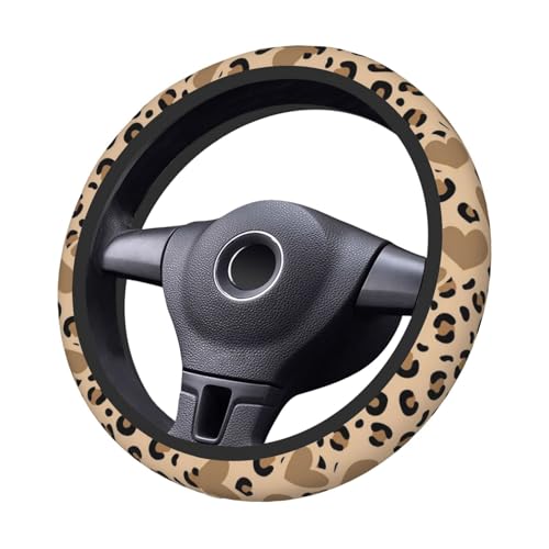 Car Steering Wheel Cover with Anti-Slip Lining, Universal 15 inch Wheel Cover, Fashion Car Interior Accessories for Women Men - Brown Heart Leopard Cheetah - color: Brown Heart Leopard Cheetah