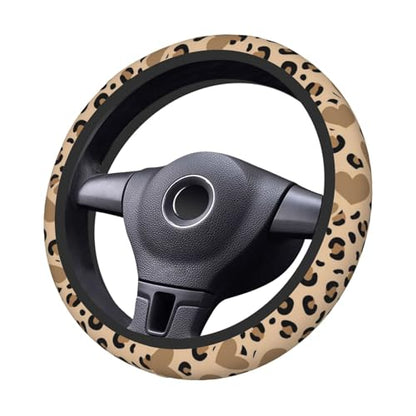 Car Steering Wheel Cover with Anti-Slip Lining, Universal 15 inch Wheel Cover, Fashion Car Interior Accessories for Women Men - Brown Heart Leopard Cheetah - color: Brown Heart Leopard Cheetah