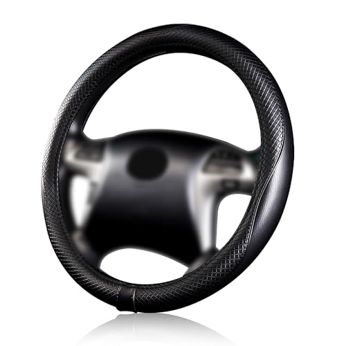 Flying Banner car Steering Wheel Covers Faux Leather Massage Piping Heavy Duty Ring Anti-Slip Sporty 15 Inches (Black Black)