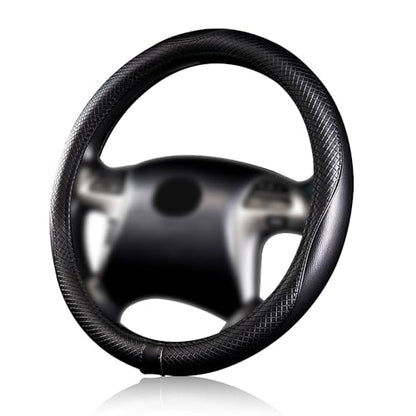 Flying Banner car Steering Wheel Covers Faux Leather Massage Piping Heavy Duty Ring Anti-Slip Sporty 15 Inches (Black Black)