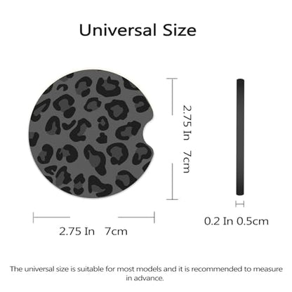 Car Coasters for Cup Holders, 2 Pack Non-Slip Universal Rubber Car Cup Coaster for Women, Car Interior Accessories - Black Leopard