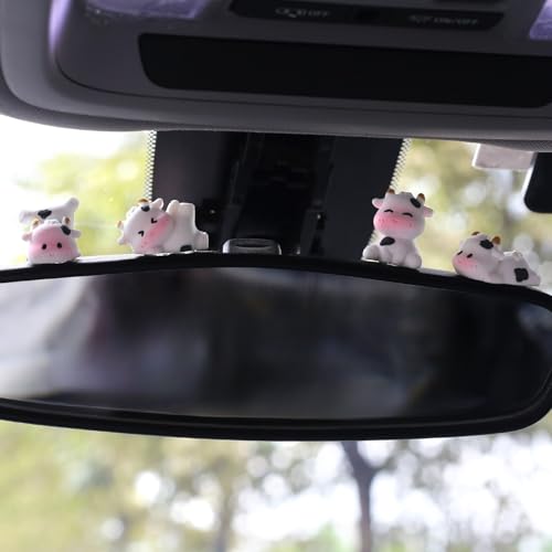 6 Pcs Mini Cows Car Accessories, Cow Print Dashboard Decorations & Rear View Mirror Ornaments, Cute Car Decor for Women