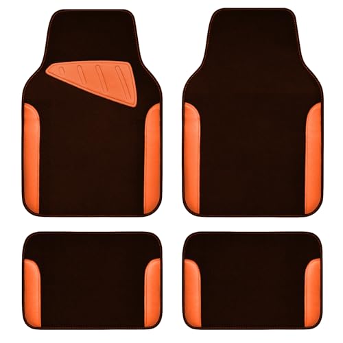 CAR PASS Waterproof Universal Fit Car Floor Mats, Faux Leather Car Carpet Mats,Car Mats with Anti-Slip Nibbs Backing & Driver Heel Pad Fit for SUV,Vans,sedans, Trucks,Set of 4pcs (Orange) - color: Orange