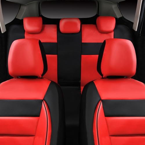 CAR PASS Leather Seat Covers Full Set Universal Water Resistant 3D Foam Back Support, Luxury Comfort Automotive 5 Seat Covers All Season Fit for SUV,Sedan,Van, Airbag Compatible Elegance (Black Red) - color: Black and Red