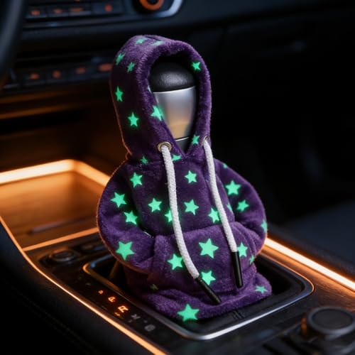 Universal Automotive Interior Gear Shift Cover Funny Mini Car Shifter Gear Shift Knob Hoodie Cover Upgrade Star Glow in The Dark Purple, Type A - color: Purple Upgrade