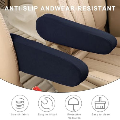 KVAEY 2 PCS Car Front Seat Armrest Covers, Elastic Fabric Stretch Car Seat Armrest Protectors, Soft Front Seat Armrest Cover Replacement, Universal Vehicle Accessories for Cars (Dark Blue) - color: Dark Blue