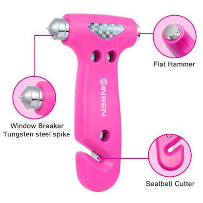 SINSEN Car Safety Hammer, Automotive Window Breaker and Seatbelt Cutter for Women, Roadside Emergency Kit, 3 in 1 Escape Tools, Road Trip Essential and Must Haves (1, Pink) - color: Pink, size: 1