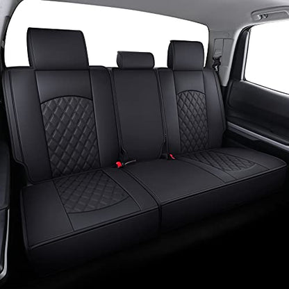Tundra Seat Covers Compatible with Toyota Tundra 2008-2022 2023 2024 2025 2026 Crewmax Double Cab SR5 Limited Platinum TRD Pro Tundrasine 1794 Edition Waterproof Leather(5 PCS Full Set/Black)
