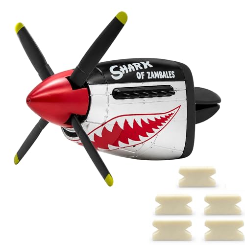 P-51 Warhawk Car Air Freshener with Spinning Propeller - Vent Clip Dashboard Decor for Men, Long Lasting Odor Eliminator wiht 5 Pack P40 Freshener Refills (P51-B) - color: P51-B