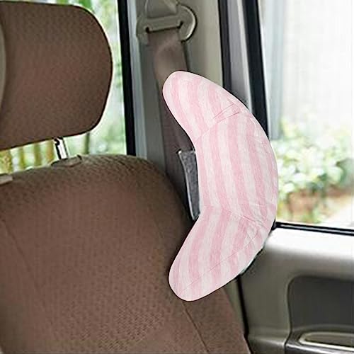 Kids Car Seat Travel Neck Pillow Soft Neck Support Cushion Car Seat Belt Cover Cushion Pillow Car Seatbelt Shoulder Pad Head Neck Support Pillow Seat Strap Pillow for Car Airplane Pushchair Travel - color: Pink Strips