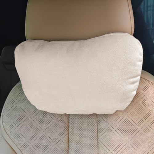 Car Headrest Pillow, Soft Breathable Suede Car Seat Neck Support Pillow for Comfortable Driving, Ergonomic Design Vehicle Head Protection Cushion for Most Cars(Beige) - color: Beige