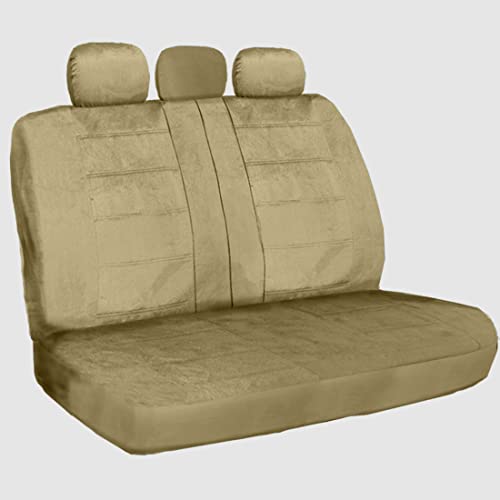 Universal Fit Beige Velour Fabric Car Seat Covers Full Set for Auto, Truck, SUV, Van – Front & Rear Split Bench, Easy Install Interior Protector Bundle Set Style