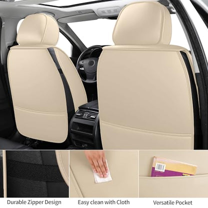 Car Seat Covers Full Set,Universal Precision Fit 3D Contoured Automotive Nappa Leather Seat Covers for SUV Truck Sedan,Anti-Slip Seat Cover with Lumbar Support Style2 Light Beige - color: Light Beige Semi Coverage
