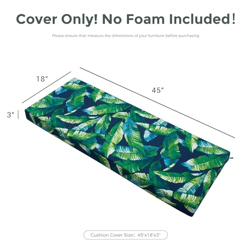 Magpie Fabrics Patio Bench Loveseat Cushion Covers (Replacement Cover only, No Insert!), Waterproof Fade Resistant Swing Cushion Slipcover with Ties(45x18x3 Inch, Green Lagoon Leaves) - color: A Green Lagoon Leaves, size: 45x18x3 Inch (1 Count)