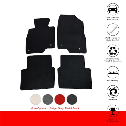 Floor Mats Compatible with 2014-2018 Mazda 3, Factory Fitment Floor Mats Carpet Front & Rear Black 4PC Nylon by IKON MOTORSPORTS, 2015 2016 2017