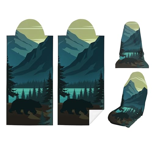 2 Pack Car Seat Towel Covers, Sweat Protector for Front Seats, Premium Thickened Microfiber with Black Bear Wildlife Forest, Breathable and Quick Dry, Slip-on Headrest Pocket for Gym, Beach, Running - color: Wildlife Forest
