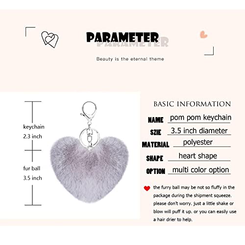 Cute Faux Rabbit Fur Ball Pom Pom Keychain Car Key Ring Handbag Tote Bag Pendant Purse Charm - color: Heart-grey