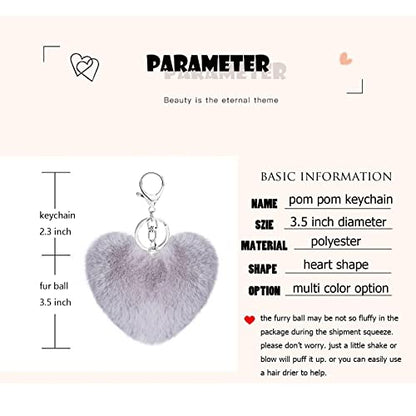 Cute Faux Rabbit Fur Ball Pom Pom Keychain Car Key Ring Handbag Tote Bag Pendant Purse Charm - color: Heart-grey