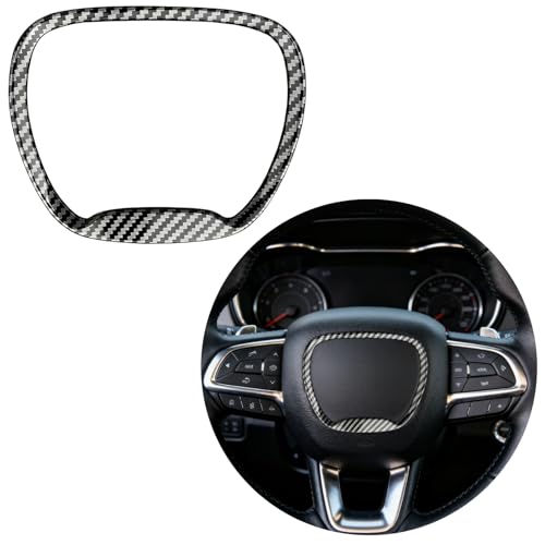 Central Control Steering Button Frame Trim Compatible with Dodge Challenger Durango Charger 2015-2025, Steering Wheel Control Trim Cover Car Interior Decoration Accessories - color: Black Carbon Fiber