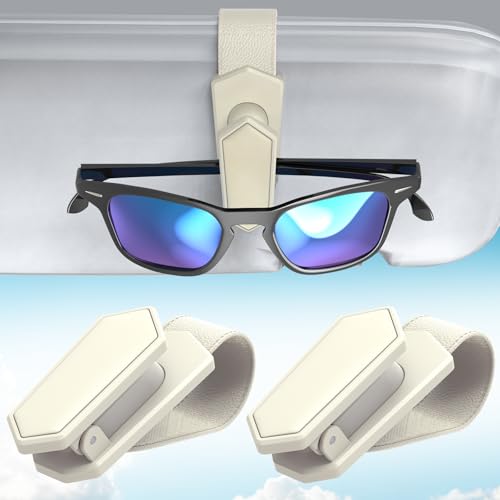 One-Handed-Operation Sunglasses Holder for Car, Visor Sunglass Holder Clip, Car Accessories Interior, Universal Fit Silicone Padded Visor Sunglass Holder Car, Unmatched Durability (2 Pack) - color: Beige, size: 2 Pack