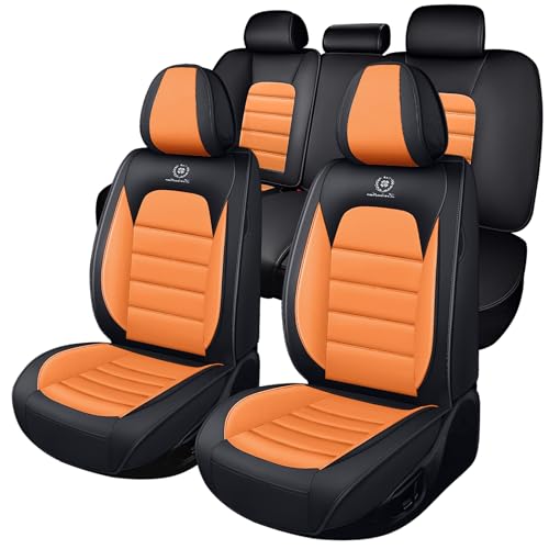 Full Set for Volkswagen Taos Seat Covers 2022-2026, Waterproof Nappa Leather Car Seat Protector, Anti-Slip & Comfortable Car seat Cover (Standard 5 Seats Black & Oranger) - color: Black&Oranger, size: Standard 5 Seats