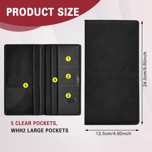Car Registration and Insurance Holder, Registration and Insurance Card Holder, Auto Glove Box Organizer with Magnetic Shut, PU Leather Automobile Documents Wallet for Cards (Black) - color: Black