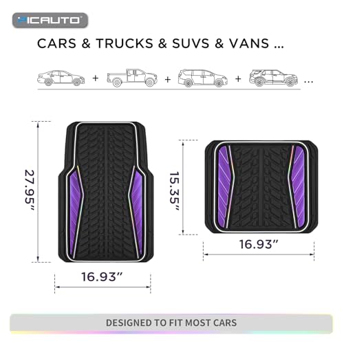 PIC AUTO Car Floor Mats, Purple Aluminum-Molded with Full-Circle Iridescent Inlay Strip Car Mats, Universal-Fit Rubber Mats for Cars, Trucks & SUVs, All-Weather, Non-Slip, Easy-to-Clean Interior Mats - color: Purple