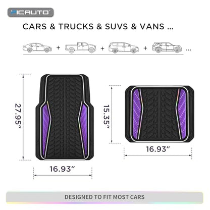 PIC AUTO Car Floor Mats, Purple Aluminum-Molded with Full-Circle Iridescent Inlay Strip Car Mats, Universal-Fit Rubber Mats for Cars, Trucks & SUVs, All-Weather, Non-Slip, Easy-to-Clean Interior Mats - color: Purple