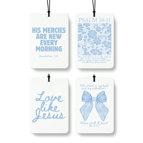 Blue Coquette Bow Floral Christian Car Air Freshener 4 Pcs, Preppy Girly Religious Hanging Air Freshener for Cars Closet Drawer Books, Cute Christian Car Accessories Mirror Decor for Women - color: Blue Christian