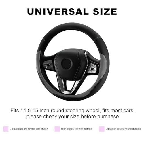 Leather Steering Wheel Cover, 15 Inch Soft Breathable Car Wheel Cover with Anti-Slip Lining, Universal Comfortable Steering Wheel Protector for Most Cars Trucks SUVs (Gray) - color: Gray