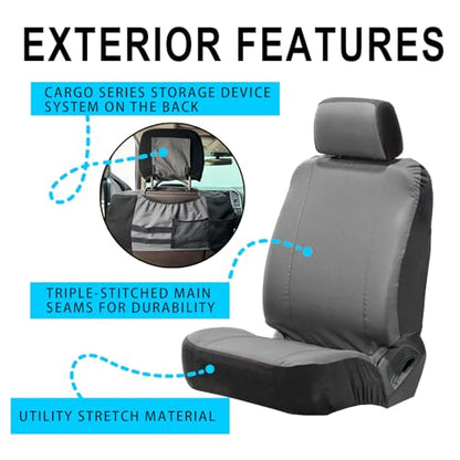 Universal Nylon Canvas Fitted Bucket Seat Cover, Cut-Resistant & Waterproof Front Seat Protector for Trucks (Grey) - color: Grey
