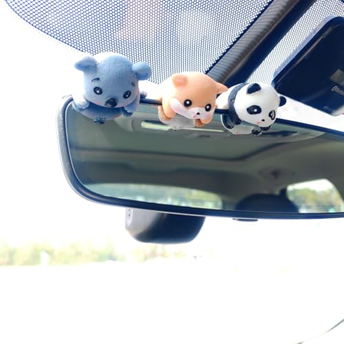 Cute Animal Rear View Mirror Accessories, Car Center Screen Decoration Dashboard Ornament, Car Accessories Interior for Women/Men Computer Monitor Decor - style: Panda+Dog+Koala