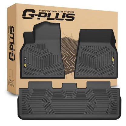 G-Plus Floor Mats 3PCS Compatible with Tesla Model Y 2020-2024(Fit 5-Seat, NOT Fit 7-Seat),TPE All Weather Full Cover Protection 1st & 2nd Row Floor Mats Accessories Black - size: 20-24|Fit Tesla Model Y|3PCS