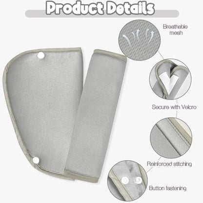 Kids Seat Belt Cover Pads, Universal Seat Belt Adjuster for Kids, HNHUAMING Kid's Shoulder & Belly Protective Padding for Travel, Soft Breathable Car Seat Straps Pads for Children, Gray - color: gray