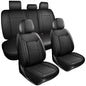 Car Seat Covers Full Set 5PCS,Contoured High-Density Nappa Leather Universal Precision Fit Automotive Seat Covers Full Set,Waterproof Car Seat Protector,forros para asientos de carro,Style1 Black