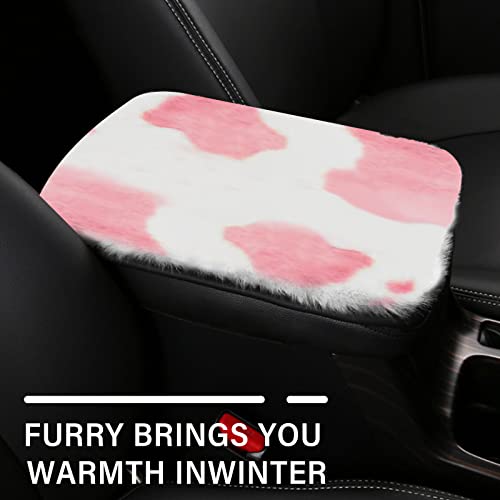 JINGSEN11 Pieces Fluffy Car Accessories Set,Fluffy Cow Print Plush Steering Wheel Covers for Women Soft Fleece Handbrake Cover Shift Cover Car Trim Warm Non-Slip(Pink) - size: pink
