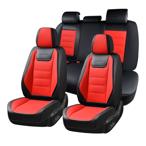 Coverado Car Seat Covers Full Set, Seat Covers for Cars, Car Seat Protector Waterproof, Leather Cushion, Universal Car Interior Covers Seat Protectors for Most Cars Black-Red - color: Black-Red, size: FullSet